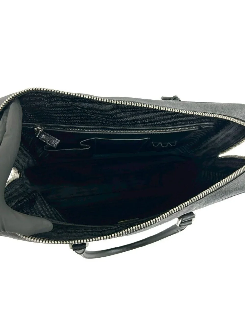 Prada Triangle Logo Plate Saffiano Leather Business Briefcase Black